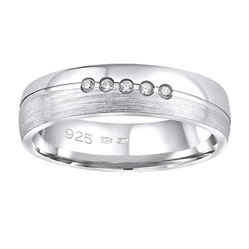 SILVEGO Damen Ehering aus 925 Sterling Silber PRESLEY mit Zirkonia