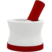EZ-Grip Red Silicone & Porcelain Mortar and Pestle Set With Non-Slip Detachable Silicone Base - NEW DESIGN - Dishwasher…