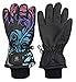 N'Ice Caps Girls Waterproof Thinsulate Fashion Design Winter Snow Ski Gloves (Black Scroll Print, 11-12 Years)