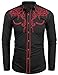 Coof and y Mens Long Sleeve Shirt Embroidery Slim Fit Casual Button Down Shirt, 01-red&black, X-Large