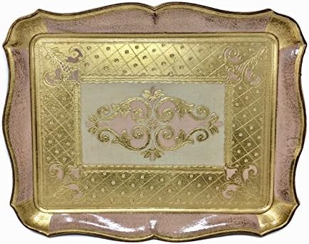 Authentic Florentine Gilded Rectangle Tray, Rose Pink, Medium