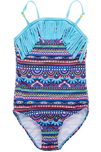 Sociala Girl's Tribal Fringe One Piece Swimsuits Bathing Suits Swimwear 3-14T