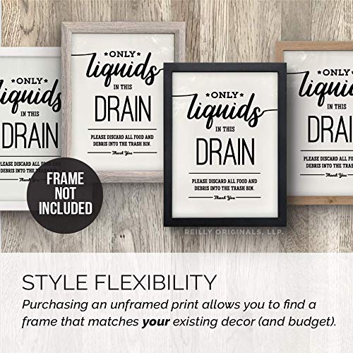 5x7" *UNFRAMED PRINT* Only Liquids in this Drain Kitchen Sign Sink KIfor Septic System Sensitive Plumbing No Decor Restaurant Office airbnb Cute Garbage Disposal Bags Farmhouse Modern Rustic Cottage