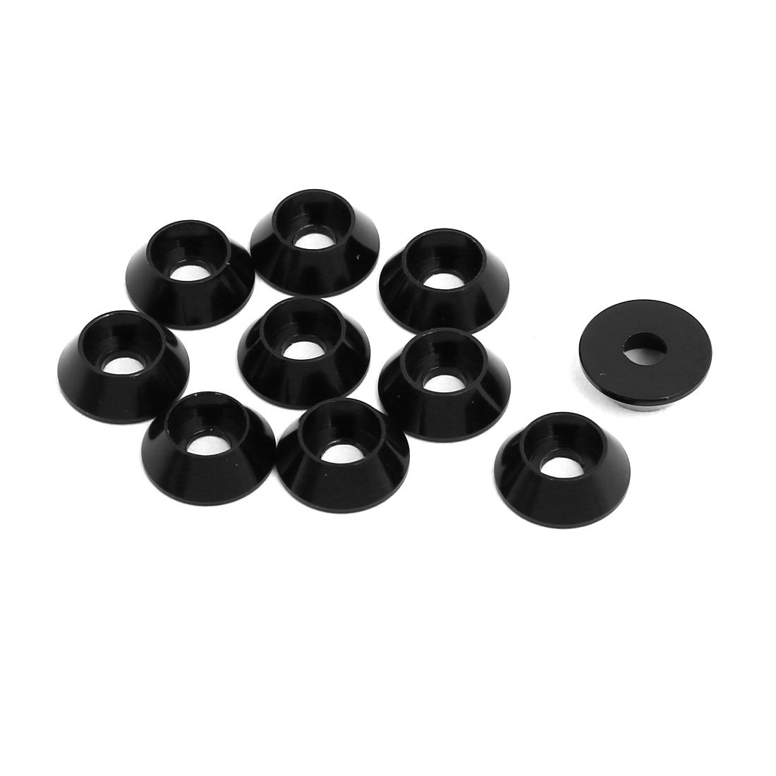 Sourcingmap M3 Aluminium Alloy Cone Shaped Round Cup Bumper Washer Black 10pcs