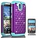 STARSHOP Compatible with Desire 526 Case, Slim Dual Layer Armor Phone Case Cover with Spot Diamond Teal/Purple with Premium Screen Protector