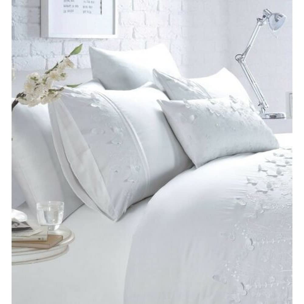 Rapport Home Luxury Embroidered Papillon Single Bedding White Duvet Cover Set