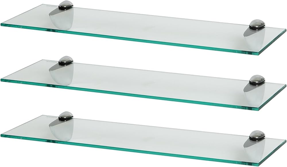 Harbour Housewares Floating Glass Wall Shelves 60cm Pack of 3 with Silver