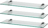 Harbour Housewares Floating Glass Wall Shelves 60cm Pack of 3 with Silver