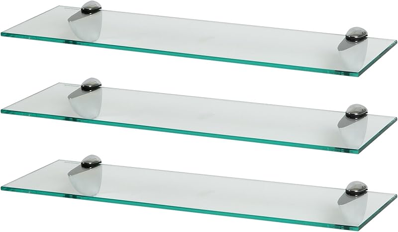 Harbour Housewares Floating Glass Wall Shelves 60cm Pack of 3 with Silver