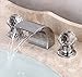 Greenspring Waterfall Widespread Crystal Handles Bathtub Faucet Spa Spout Tub Sink Tap,Chrome Finished