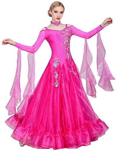 Biaoyiten 社交ダンス モダンドレス ダンスワンピース ステージ衣装 競技用ドレス レッスンウェア ダンスウェア 練習着 タンゴ服 ワルツ ダンス衣装 発表会ドレス 競技着 演出用 キラキラビジュー ラテンドレス 大きい裾 Ospacp Org Ar