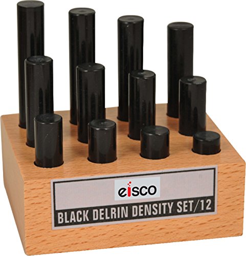 EISCO (12 Pieces) Cylindrical Bars Density Set - Various Lengths - Includes Wooden Storage Block - for Studying Density & Mass - Black Derlin