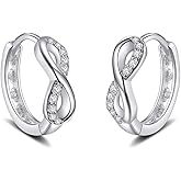 Infinity Small Hoop Earrings 925 Sterling Silver Dainty Cubic Zirconia Crystal Endless Love Sleeper Tiny Huggie Hoops Cartilage Tragus Earring Cute Jewelry Gifts for Women Sensitive Ears