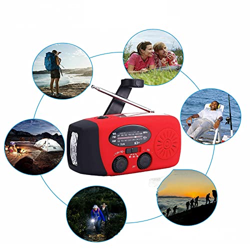 Notfallradio Solar Kurbel Tragbares Radio, Handkurbel Radio, Tragbares Solar Notfall Wetterradio Zum Aufziehen für Camping, Wandern, mit Wiederaufladbarem USB Telefonladegerät und Taschenlampe