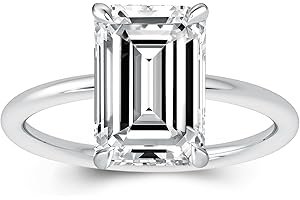 Effinny 3.5ct Solitaire Elongated Emerald Cut Engagement Ring for Women,925 Silver Promise Ring