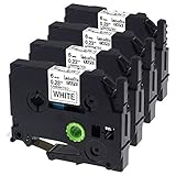 Labelife Compatible Label Tape Replacement for P-Touch TZe Tape 6mm TZe-211 TZ211 Laminated Tape Cartridge Compatible with P Touch Label Maker Tape, Black on White, 1/4 Inch x 26.2 Feet, 4-Pack