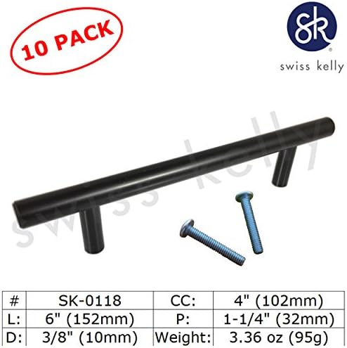 Cabinet Pull Kitchen Handle Steel Bar Pulls Hardware Swiss Kelly (Matte Black, L: 6" (CC: 4"))