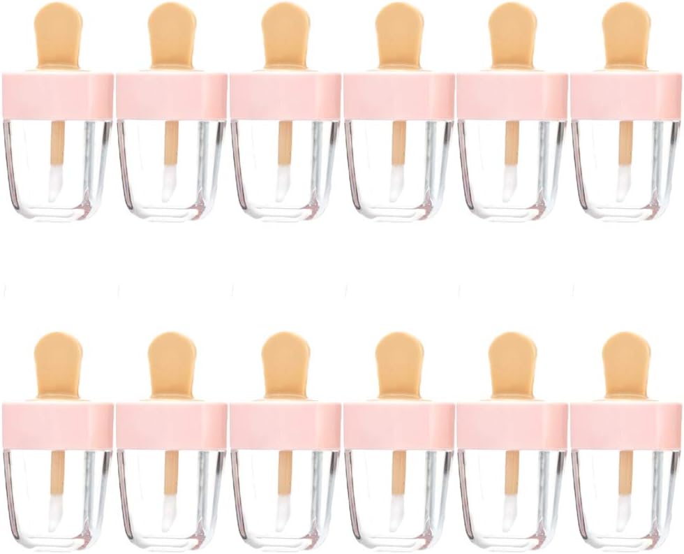 Dualshine Lip Gloss Tube Lip Balm Container DIY Cosmetic Empty Sample Bottle Pink Ice-cream Shaped 12 count (5 ML)