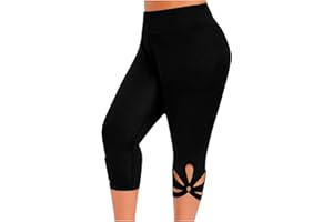 YMADREIG Capri Leggings for Women 2024 Casual Summer Cropped Pants Stretch Slimming Workout Yoga Pants Hollow Out Leggings