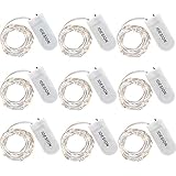Led String Lights 9 Pack Kingtop Fairy Micro Lights 2M 20 LEDs Battery Powered Silver Wire Waterproof Lights for Holiday Party Wedding Table Bottle Decoration(Warm white 9 pack)