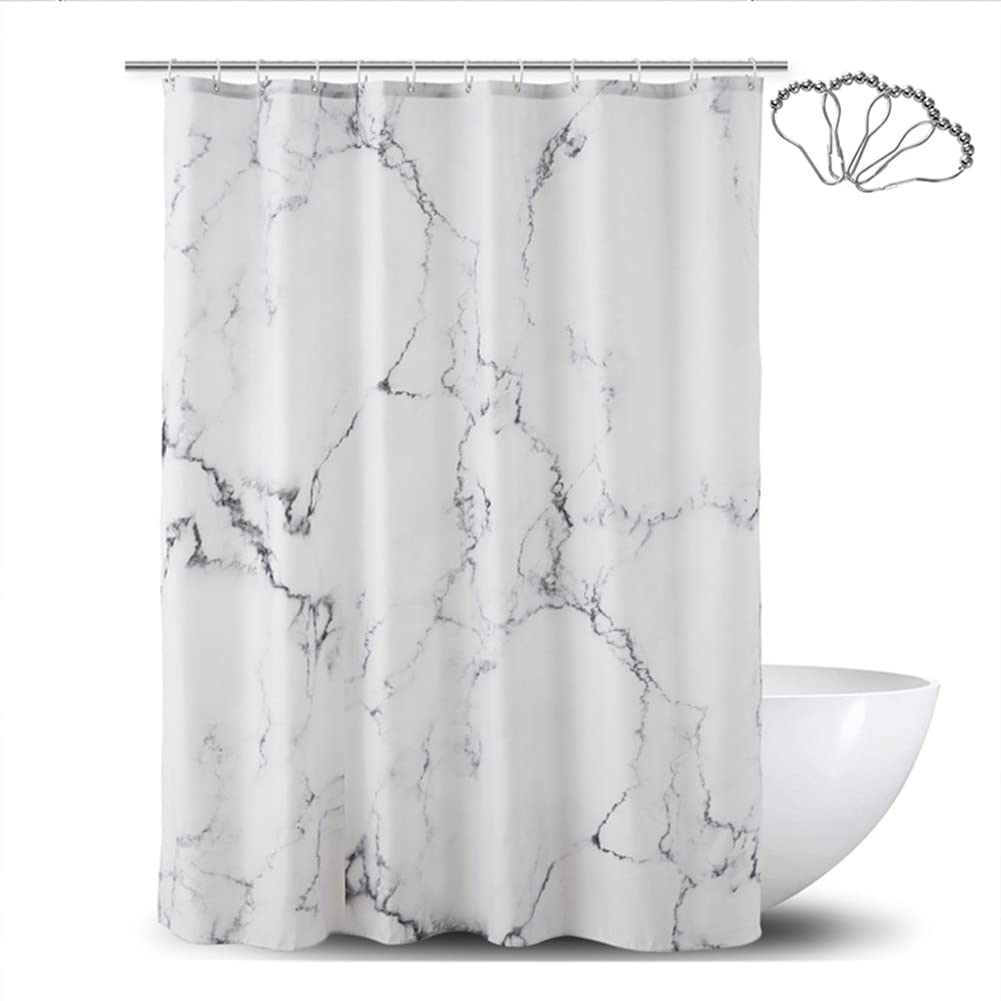 DeKeLaiFu Fabric Marble Shower Curtains for Bathroom Mould Proof Resistant with Steel Hooks, Gray and White Shower Curtain Marble Design with 3D Crack Bathroom Decor, Heavy-duty Waterproof, 180x180cm