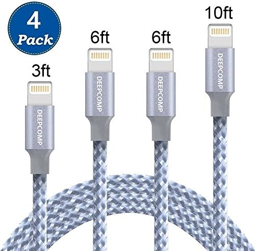Deepcomp Lightning Cable iPhone Charger 4Pack 3FT 6FT 6FT 10FT Nylon Braided 8 Pin Lightning to USB Charger for iPhone X iPhone 8 8 Plus 7 7 Plus 6s 6s Plus 6 6 Plus iPad iPod Nano