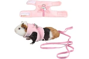 ANIAC Guinea Pig Harness and Leash Set Soft Fleece Small Animals Working Harness Comfort Hamster Vest Small Pet Warm Clothes for Rats Ferret Gerbil Sugar Glider Chinchilla(Small, Pink)