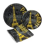 Paris at Night Party Bundle with Paper Plates and Napkins for 8 Guests