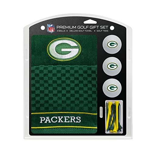 Team Golf NFL Green Bay Packers Gift Set: Embroidered Golf Towel, 3 Golf Balls, and 14 Golf Tees 2-3/4 Regulation, Tri-Fold Towel 16 x 22 & 100% Cotton