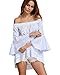 StyleDome Women Striped Off Shoulder Elegant Long Flare Bell Sleeve Shirts Off Loose Blouse Tops