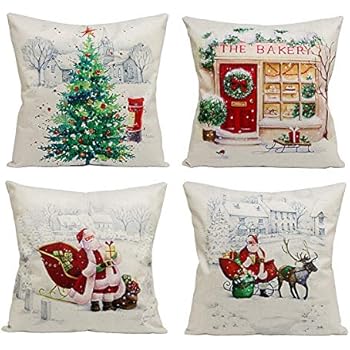 Amazon Com Christmas Decorations Pillow Covers 4 Pack Xmas Tree