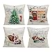 Christmas Decorations Pillow Covers - 4 Pack Xmas Tree Snowman Reindeer Couch Throw Pillow Cases for Merry Christmas Home Sofa Decoration, 18 x 18 Inch