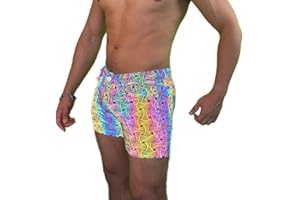 PANDATAK Mens Rave Shorts and Party Booty Shorts, 5-in Inseam with Hidden Pocket and Zipper Pockets for Phones