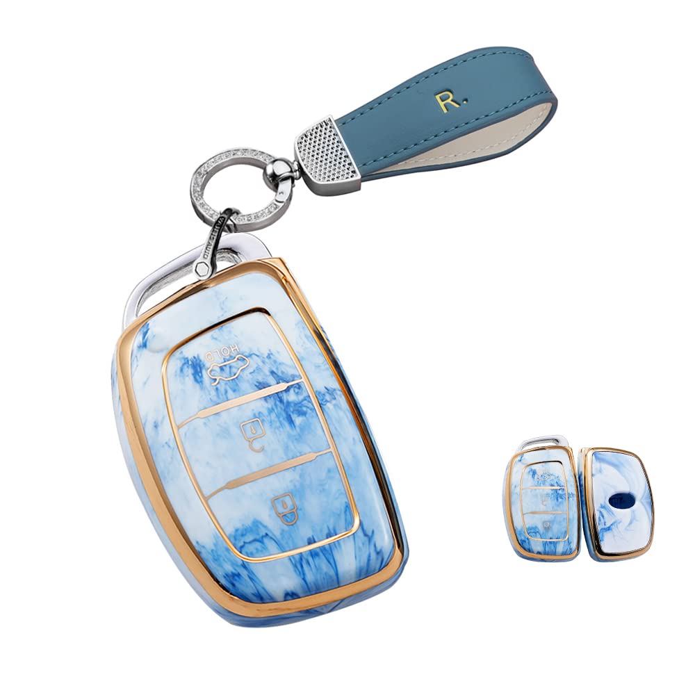 HIBEYO Smartkey Car Key Case Fits Hyundai Soft TPU Protective Case Keyless Key Case for Hyundai Kia Accent i20 Grand i10 Ioniq ix25 Tucson Santa Fe 3-Button Remote Control B Blue