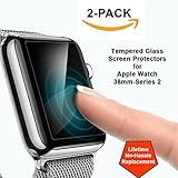Apple Watch Screen Protectors (Twin Pack) 38mm-Fits Series 1 and 2, 9H Tempered Glass for Maximum Protection, Beautiful HD Clarity, Excellent Responsiveness, Lifetime No-Hassle Replacement Guarantee