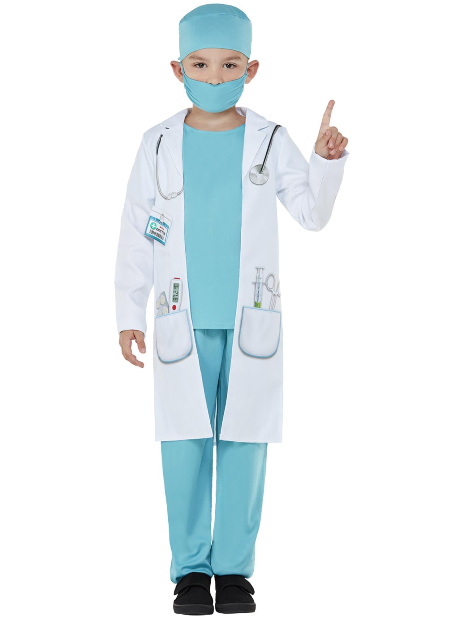 Smiffys Doctor Costume, Blue Coat, Hat & Facemask, Boys Fancy Dress, Nurse Dress Up Costumes