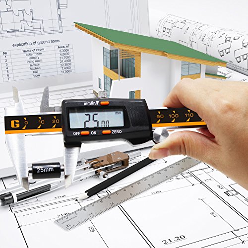 GlowGeek CD-6-150 Quality Electronic Digital Vernier Caliper Inch/Metric/Fractions Conversion 0-6Inch/150mm Stainless Steel Body Orange/Black Extra Large LCD Screen Auto Off Featured Measuring Tool - Thumbnail 2