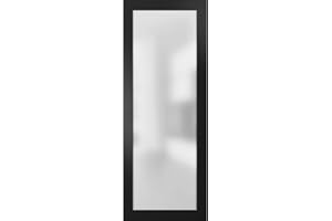 SARTODOORS Slab Barn Door Panel Frosted Glass Lite 32 x 96 inches | Planum 2102 Black Matte | Sturdy Finished Modern 8ft Doors | Pocket Closet Sliding