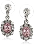 Downton Abbey Carded Silver-Tone Amethyst-Color Crystal Drop Earrings