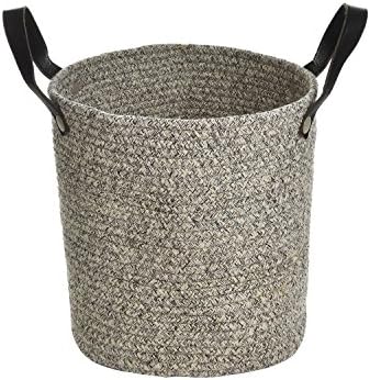 X.Sem Cotton Rope Storage Baskets with Leather Handle,Small/Medium/Large Size Woven Baskets, Laundry Basket, Toys Storage, Nursery Bins for Home Decor (Coffe, S (12''x12''))