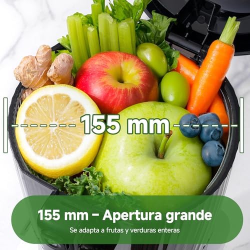 Extractor de Zumo 155 mm con Tolva de 2,5 L, Prensado en Frío