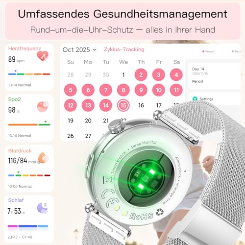 2026 Women's Smartwatch with ECG/Blood Pressure Monitor, 1.32 Inch AOD Health Watch with AI Dial & AI Smart Q&A, Bluetooth Calls/SPO-2/Aρnοe/Sleep/Pulse/HRV/BMI/Stress, Small Round Fitness Watch
