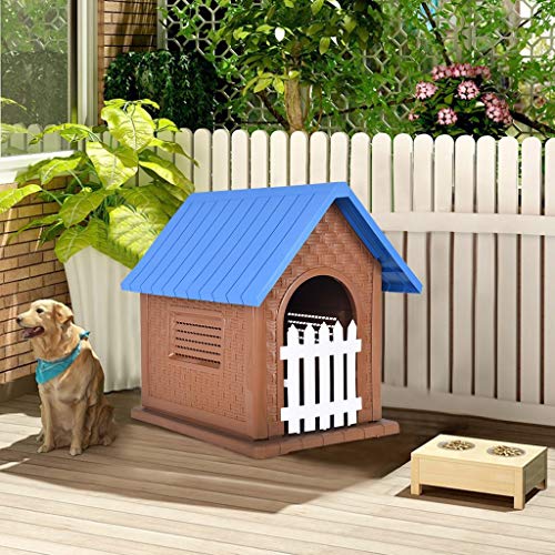Homefami Pet Waterproof Plastic Dog Kennel Outdoor Winter House with Door Easy Assemble Ideal for Medium Large Pets Blue 32.3 x 26.4 x 24.4 inches