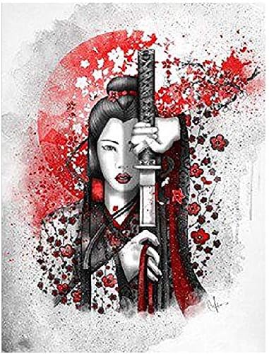 CNMSB Japanese Women Samurai Diamond Painting Full Square Drill DIY 5D Diamond Mosaic Puzzle Picture of Rhinestones Embroidery 11.8 X 15.8 Inch