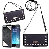 iPhone 6 6s Wallet Case, True Color Premium Studded Wristlet with Removable Wrist Strap and Cross Body Strap Clutch Folio Magnetic Closure Purse Clubbing Case Cover + Stand Feature Black