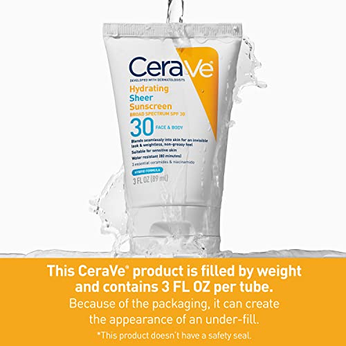 CeraVe Hydrating Sheer Sunscreen SPF 30 for Face and Body Mineral