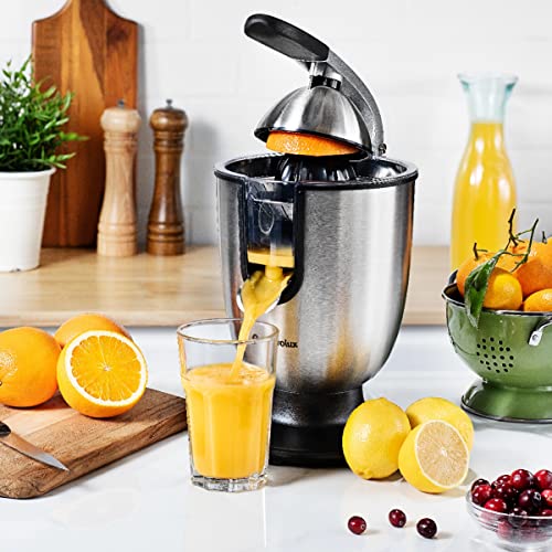 Eurolux Electric orange juicer squeezer | Pro Stainless Steel Citrus Juicer with Soft Grip Handle for Effortless Juicing, Also Fits Lime & Grapefruit Auto Shutoff, Dishwasher-safe Parts, Pulp Control