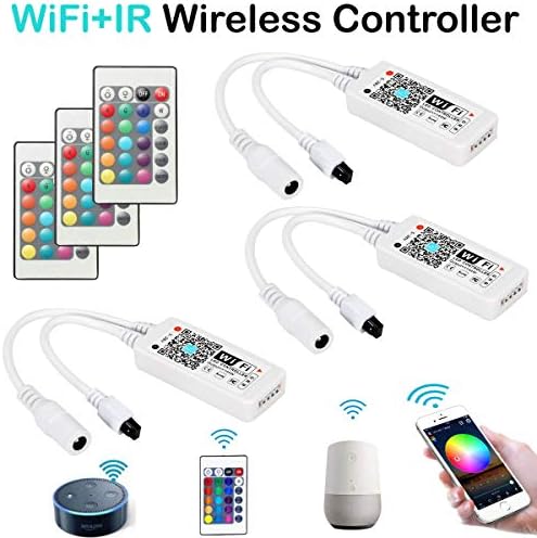 DARKPROOF 3 Pack Smart RGB 4 PIN LED WiFi and IR Remote Controller Compatible with Alexa,Google Assistant,IFTTT,Wireless IR and Free App Control Fit for 5050,5630,3528,5730,5054,2835 Lights Strip