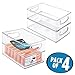 mDesign Small Plastic Office Storage Container Bins w/Handles for Organization in Filing Cabinet, Closet Shelf, Desk Drawers, Organizer for Notes, Pens, Pencils - Ligne Collection, 4 Pack - Clear