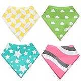 SUPER SALE PRICE 4-pack Drool Baby Bandana Bibs - Soft Organic Cotton with Snaps - Modern Patterns - Unique Baby Shower Gift set for Boys and Girls